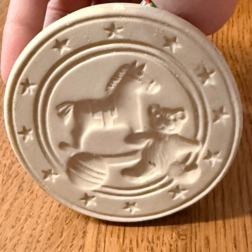 Brown Bag Unisex Cookie Art Stamps Molds Gingerbread Rocking Horse Tan Ceramic
